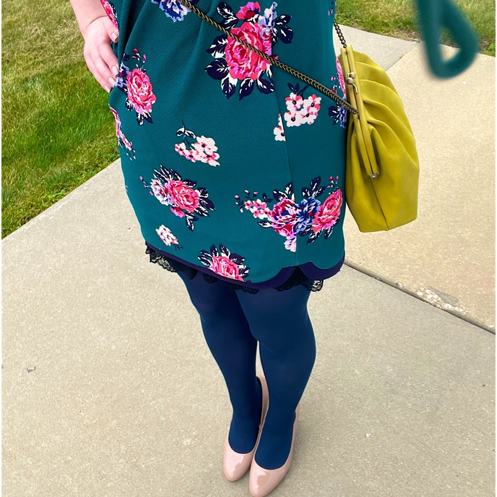 ✨🥂🎀🔥Vintage Insp. Floral Textured Shift/Bodycon Cocktail Dress Navy and Green